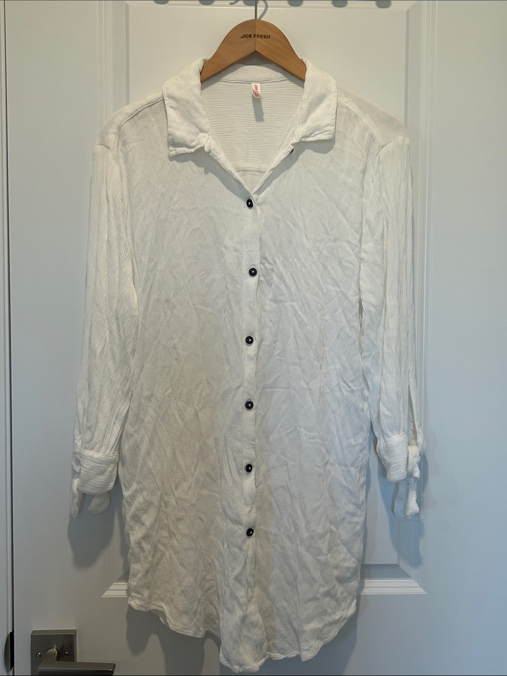 Long White Beach Coverup with Black Buttons